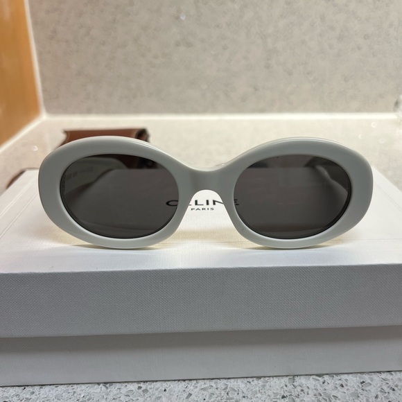 Celine Accessories - CELINE Triomphe Oval Frame Sunglasses - White